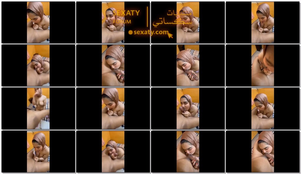 بنوتة سمرة محجبة على ركبتيها ترضع لحبيبها